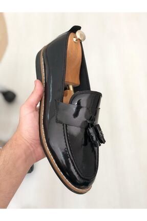 Erkek Siyah Rugan Püsküllü Klasik Ayakkabı K01 SE BLV