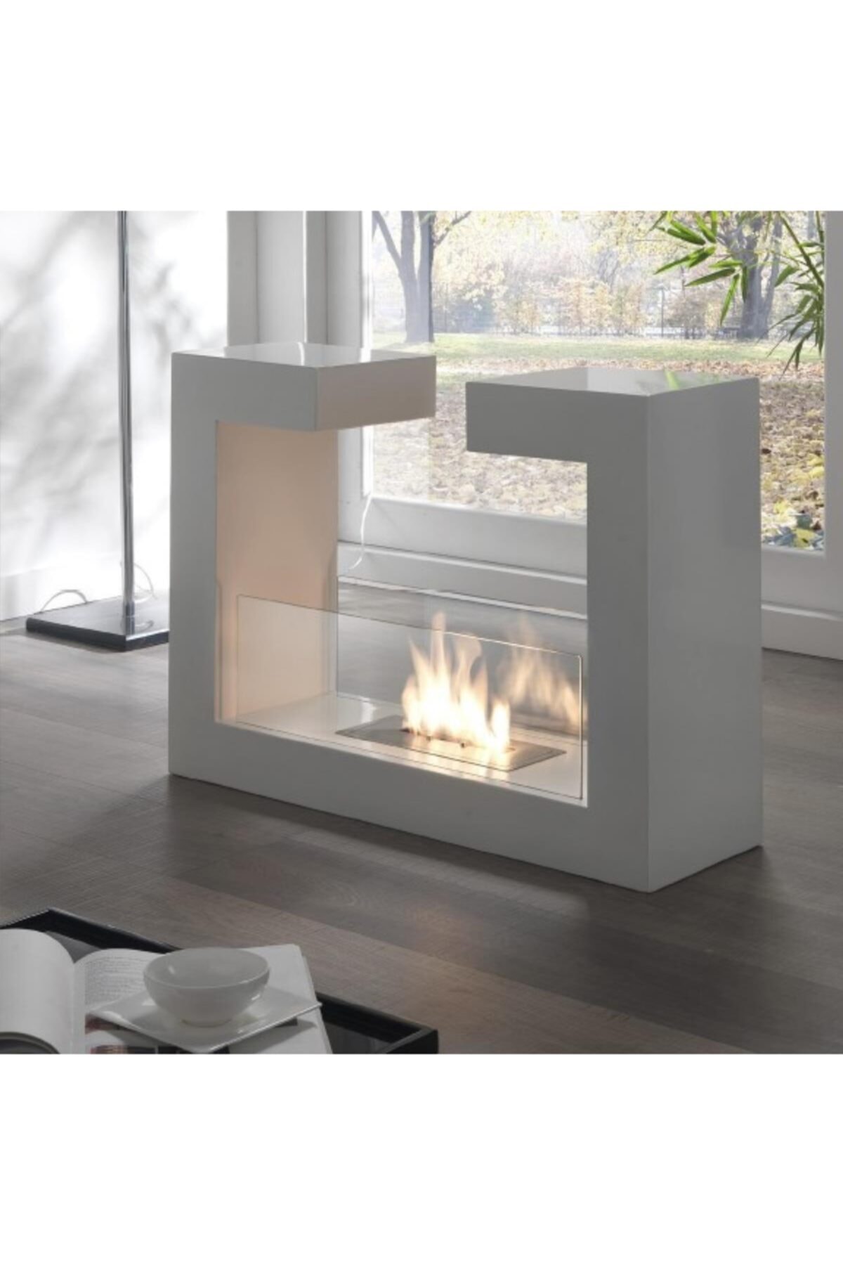 Stylish Bioethanol Dekoratif Taşınabilir Şömine (Beyaz)