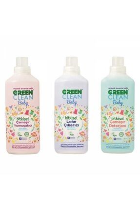 U green Clean Baby Çamaşır Deterjanı 1 lt + Çamaşır Yumuşatıcı 1 lt + Leke Çıkarıcı 1 lt T36521
