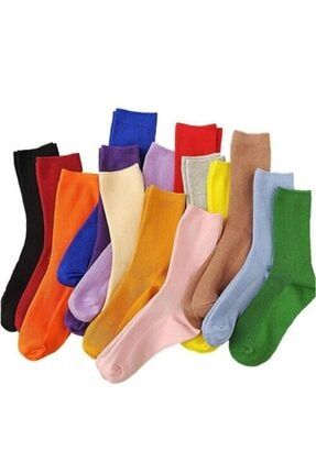 Çizgisiz Çok Renkli Pamuklu Kolej Tenis Çorabı 12 Çift çrmny-025225-5