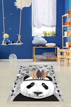 Panda Desenli Dijital Baskılı Kaymaz Taban Çocuk Odası Halısı MEGÇ127