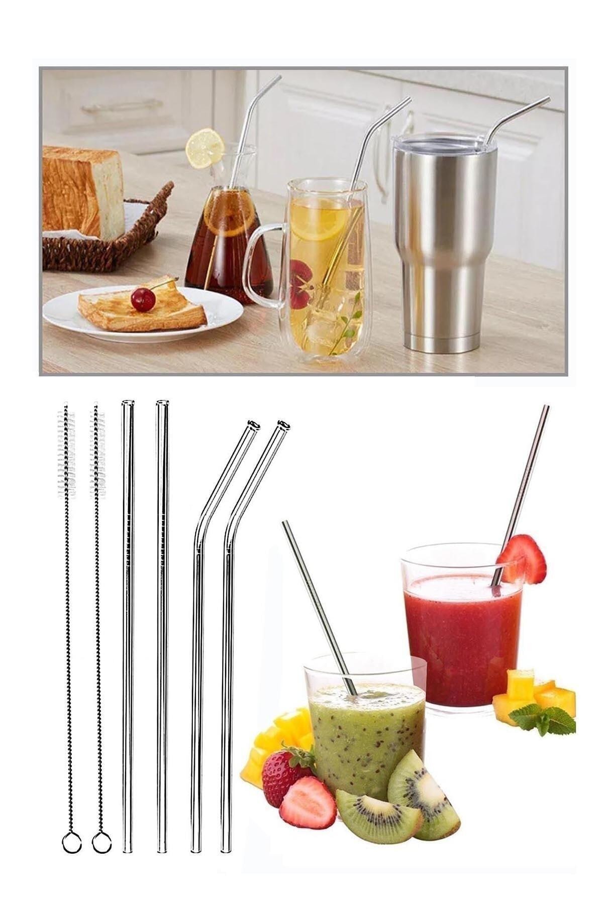 Kitchen Live 2 Li Paslanmaz Çelik Pipet + Temizleme Fırçası