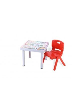 Plastik Mandella Rubi Ingilizce Desenli Çocuk Masası 1 Adet Nova Orta Çocuk Koltuk Kırmızı İNovaO1KR