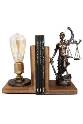 Dekoratif Rustik Lambalı Adalet Heykeli Kitap Tutucu AD-D-RUSTL