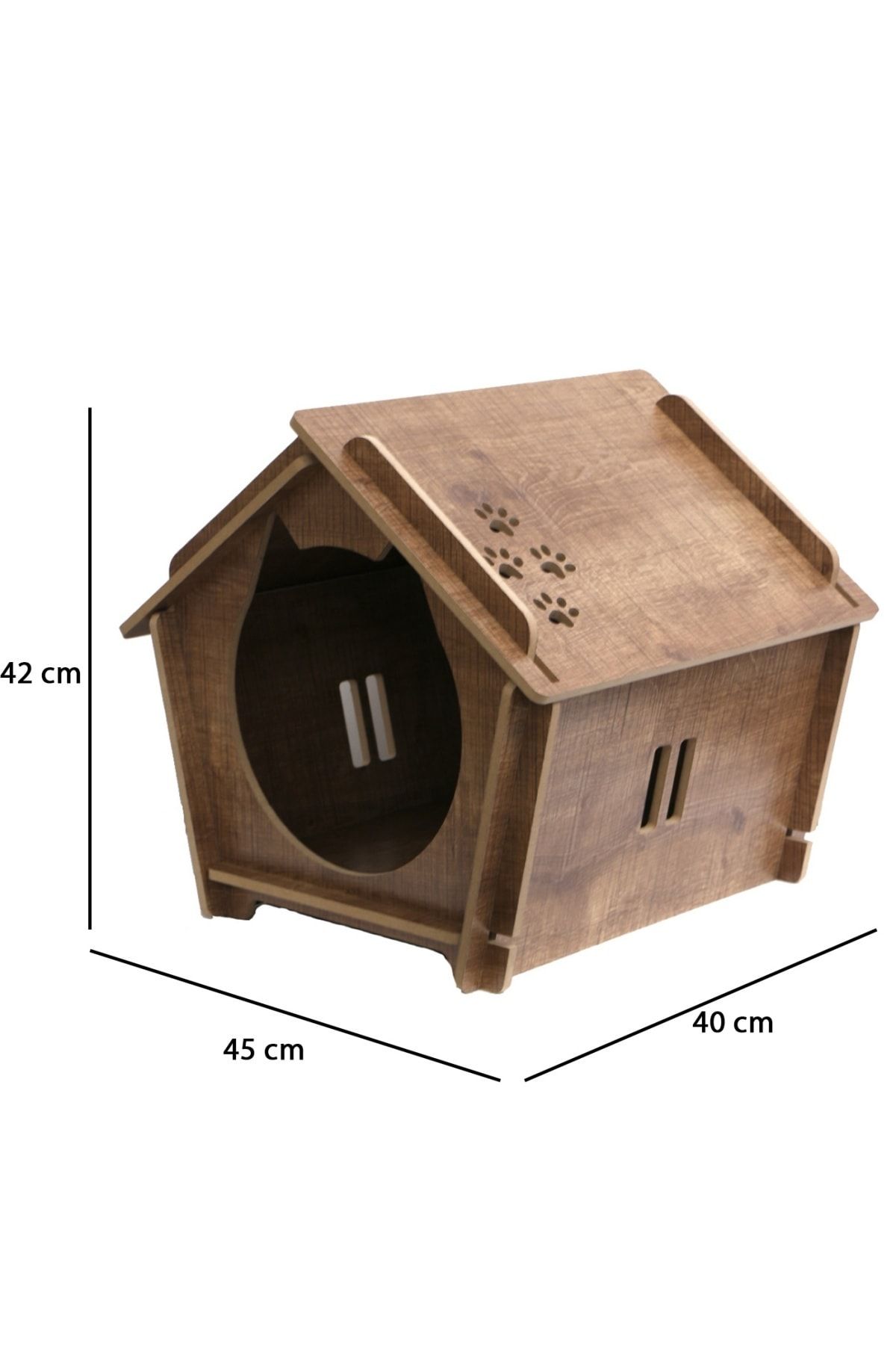 HobiMax-Decorative Wooden Cat Nest with Paw Pattern 2