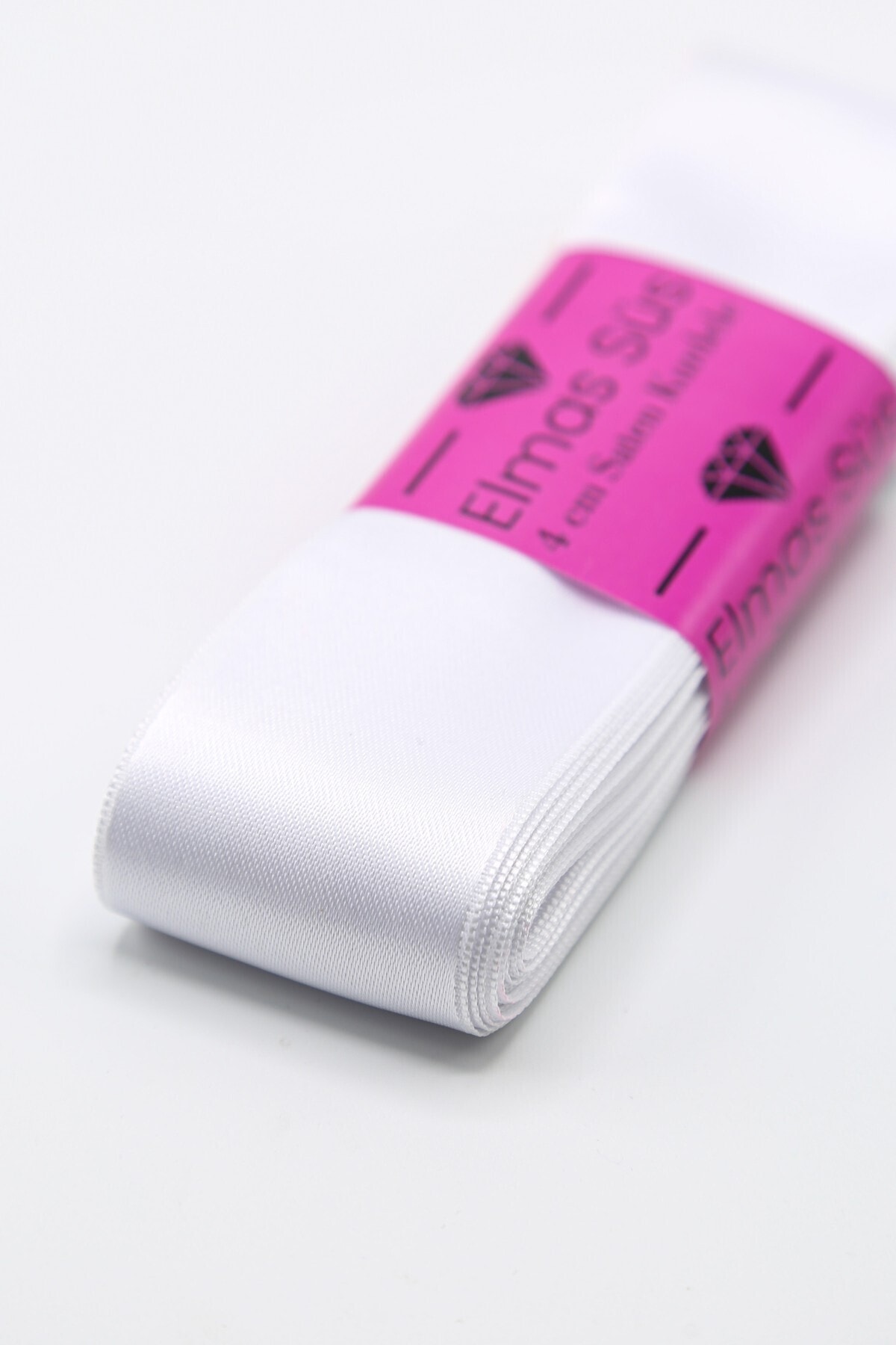 E Elmas Beyaz Saten Kurdele (4cm-10m)