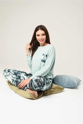 Üst Cep Detayı Alt Batiklı Pijama Takımı BLD-H018