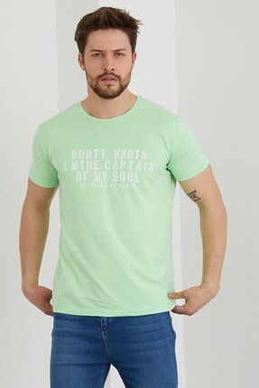 Erkek Açık Yeşil Baskılı Slim Fit T-shirt YTSL060