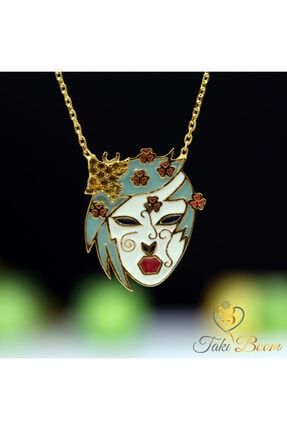 Kadın Altın Nano Sarı Taşlı Japon Maske 925 Ayar Gümüş Kolye KLY.SR.YZ00134
