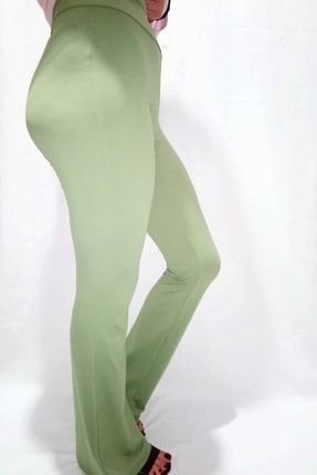 Kadın Yeşil Yüksel Bel Ispanyol Paça Pantolon Modoo3532