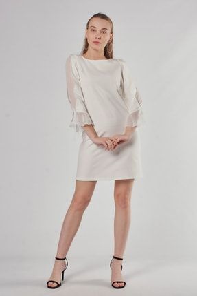 Truvakar Kol Detaylı Beyaz Mini Elbise 21Y06797