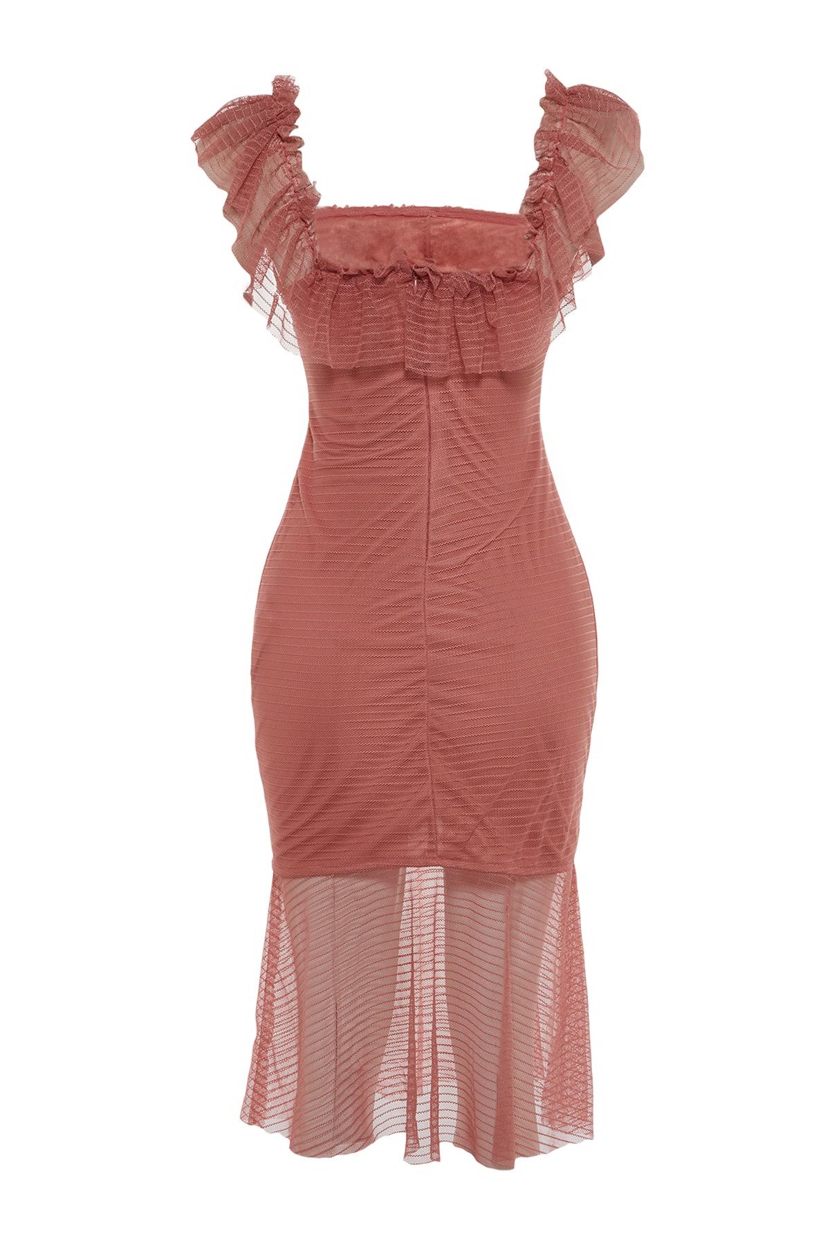 Trendyol Collection-Elegant Evening Dress with Dusty Rose Ruffle Detail TPRSS22EL3051 8