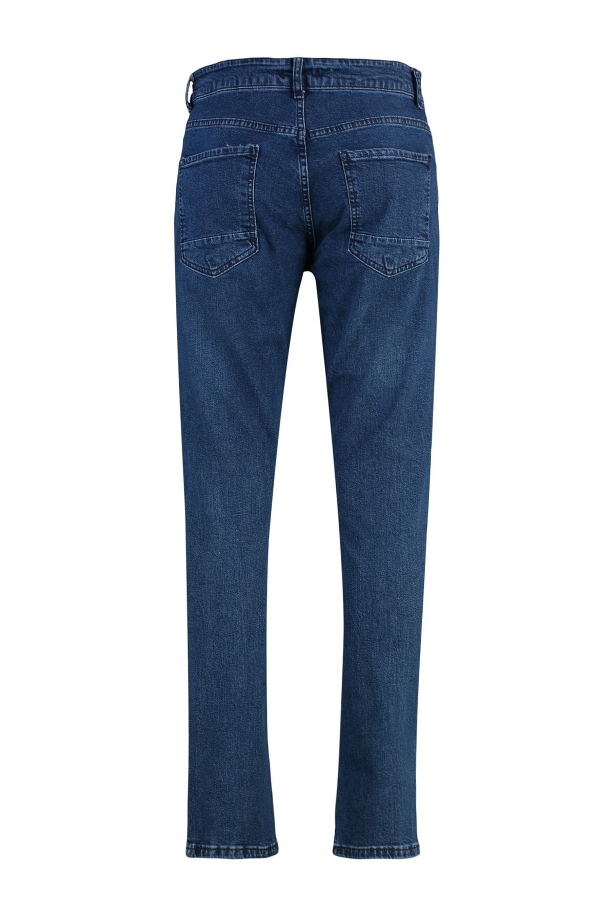 Lacivert Erkek Esnek Kumaş Tırmık Destroylu Slim Fit Jeans Kot Pantolon TMNSS21JE0067