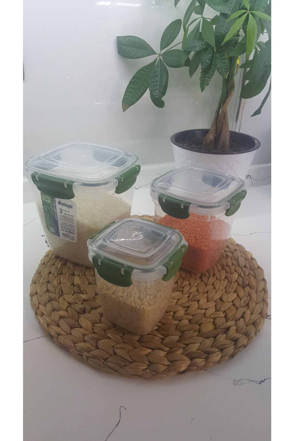 Dünya Plastik-Leak Proof Deep Square Storage Container with Gasket Set of 3 Green (575ml-1075ml-1900ml) 3