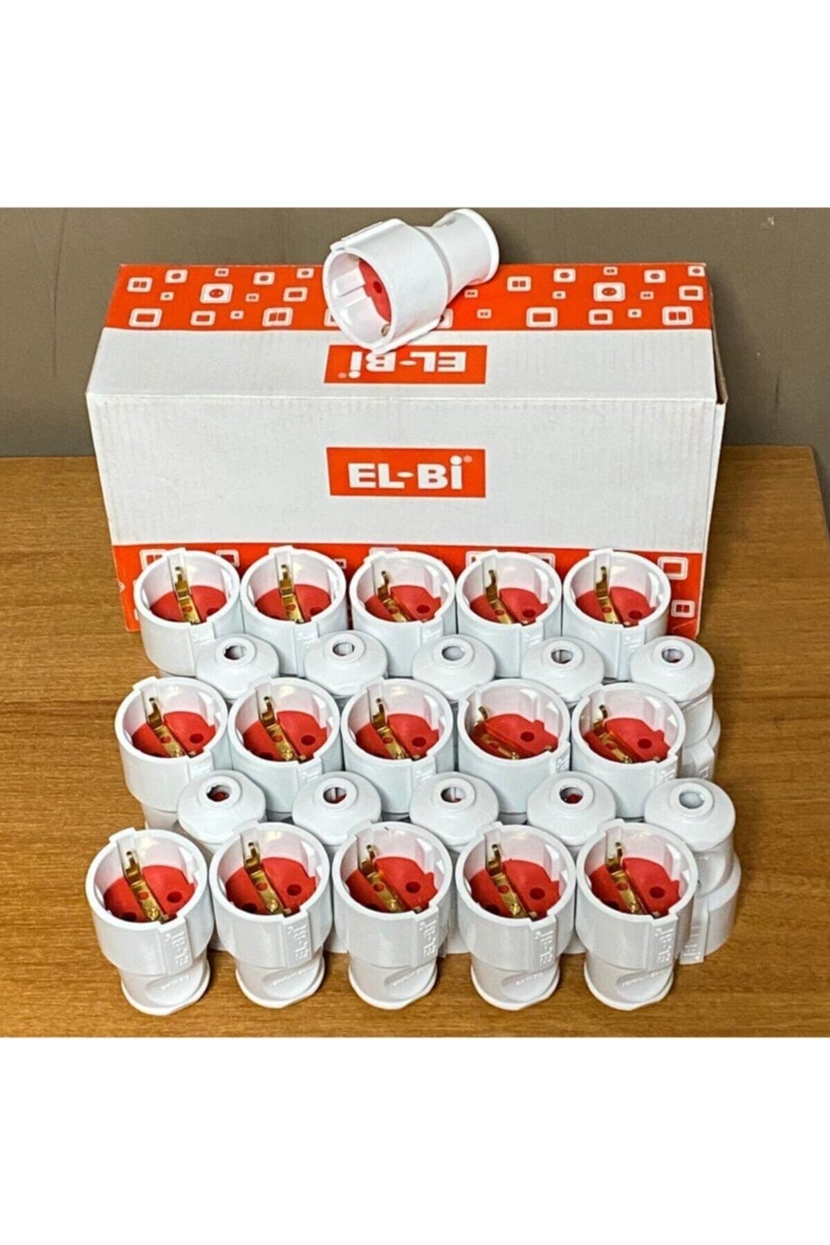 ELBİ Monoblok Topraklı 10 Adet Dişi Fiş Beyaz Kırmızı