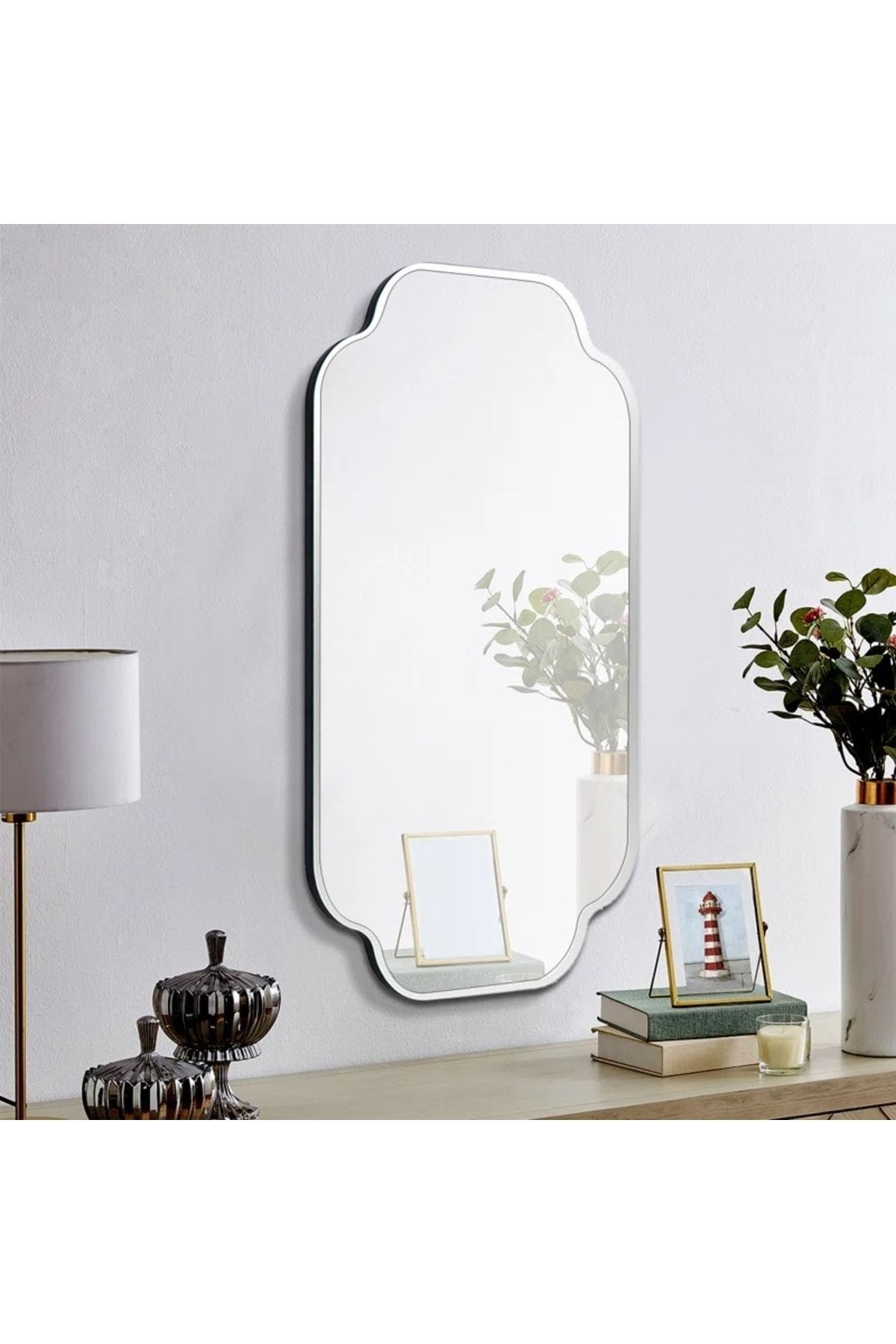 Liwodes 70x45cm Beyaz Modern Banyo Salon Yatak Odası Antre Aynası