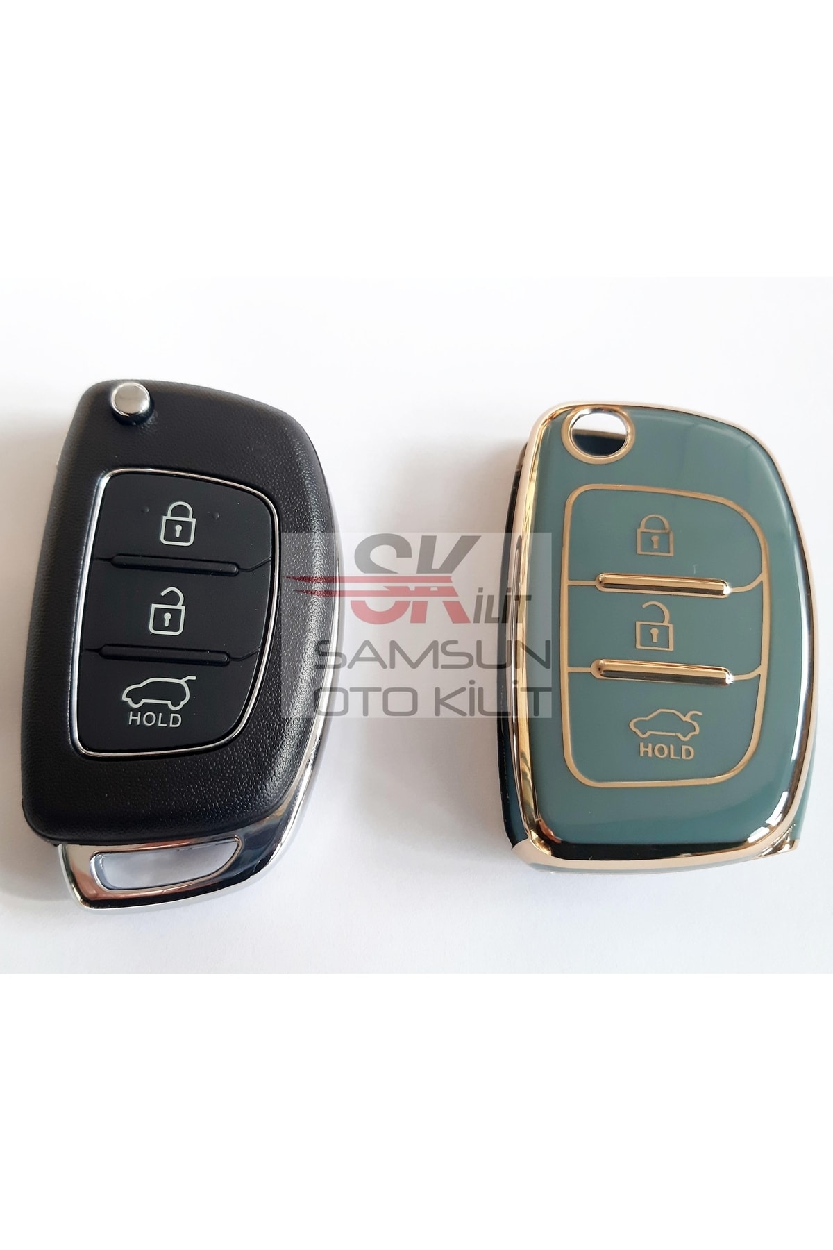 skilit samsun oto kilit Hyundai Accent Blue I20 I30 Silikon Kumanda Kılıfı Gri 3 Buton