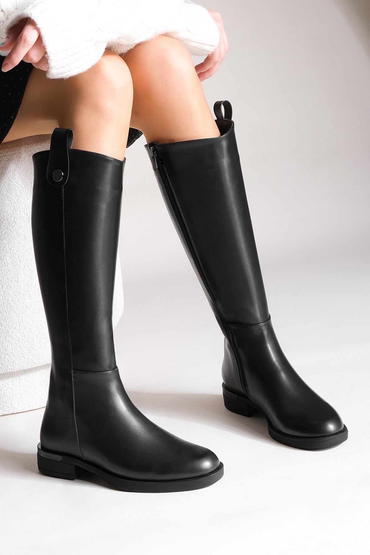 Flat long clearance black boots