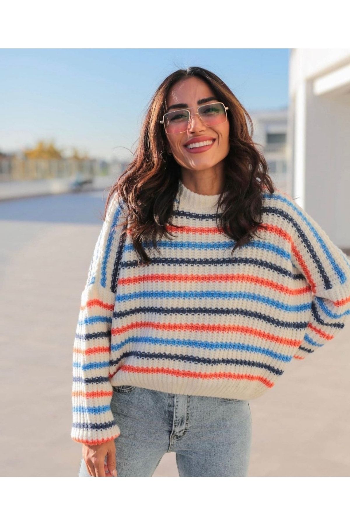 Women's colorful top striped sweater