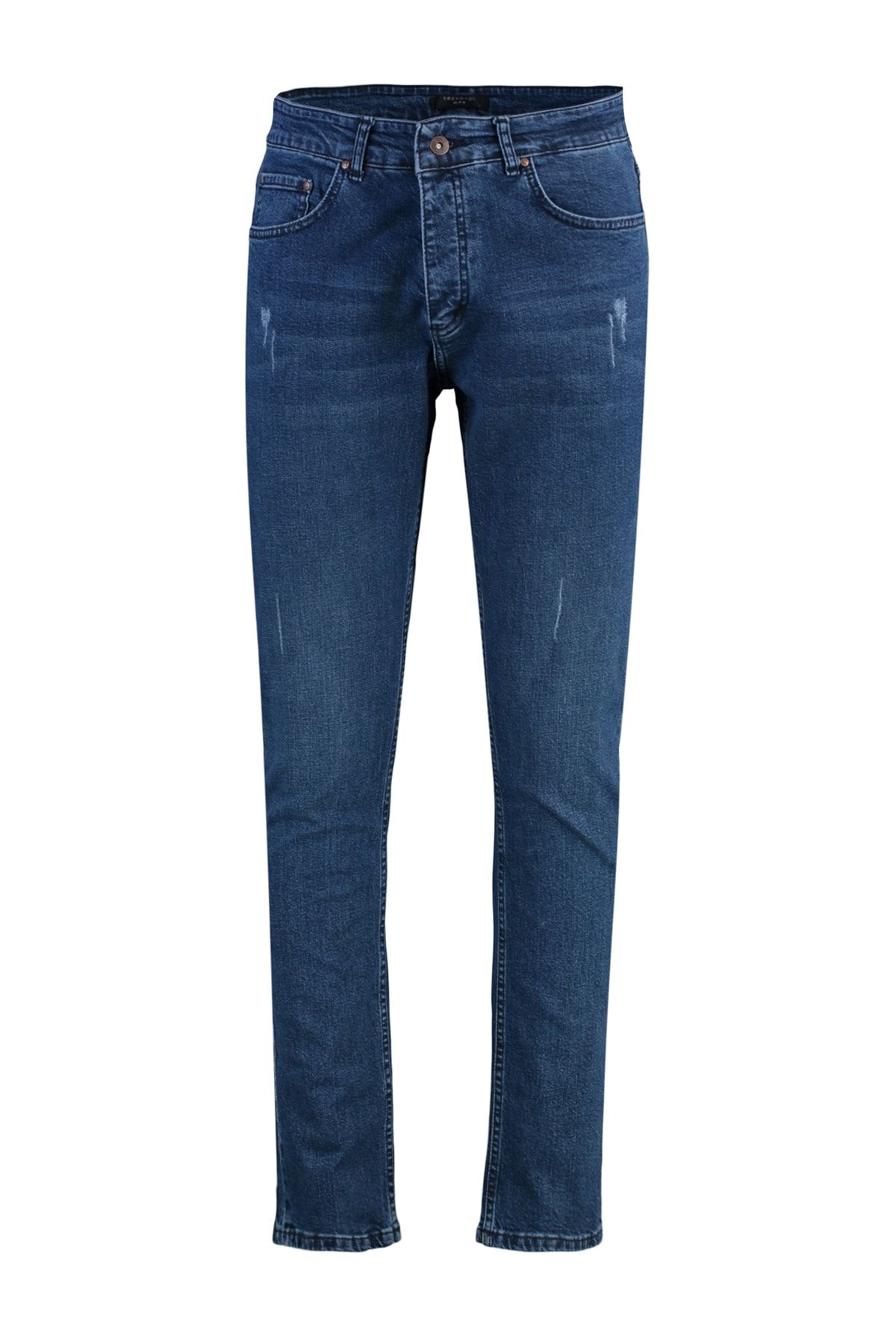 Lacivert Erkek Esnek Kumaş Tırmık Destroylu Slim Fit Jeans Kot Pantolon TMNSS21JE0067