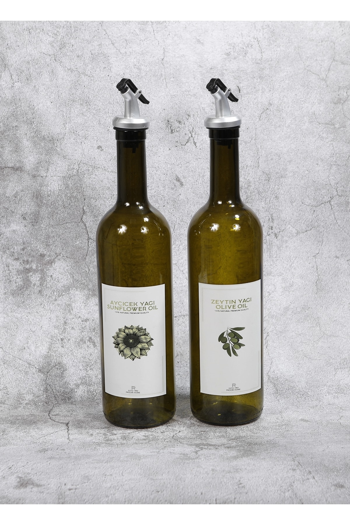 2-Piece 750 ml Kitchen Anti-Drip Glass Vinegar Holder/Oil Can Olive Oil Liquid Oil Bottle