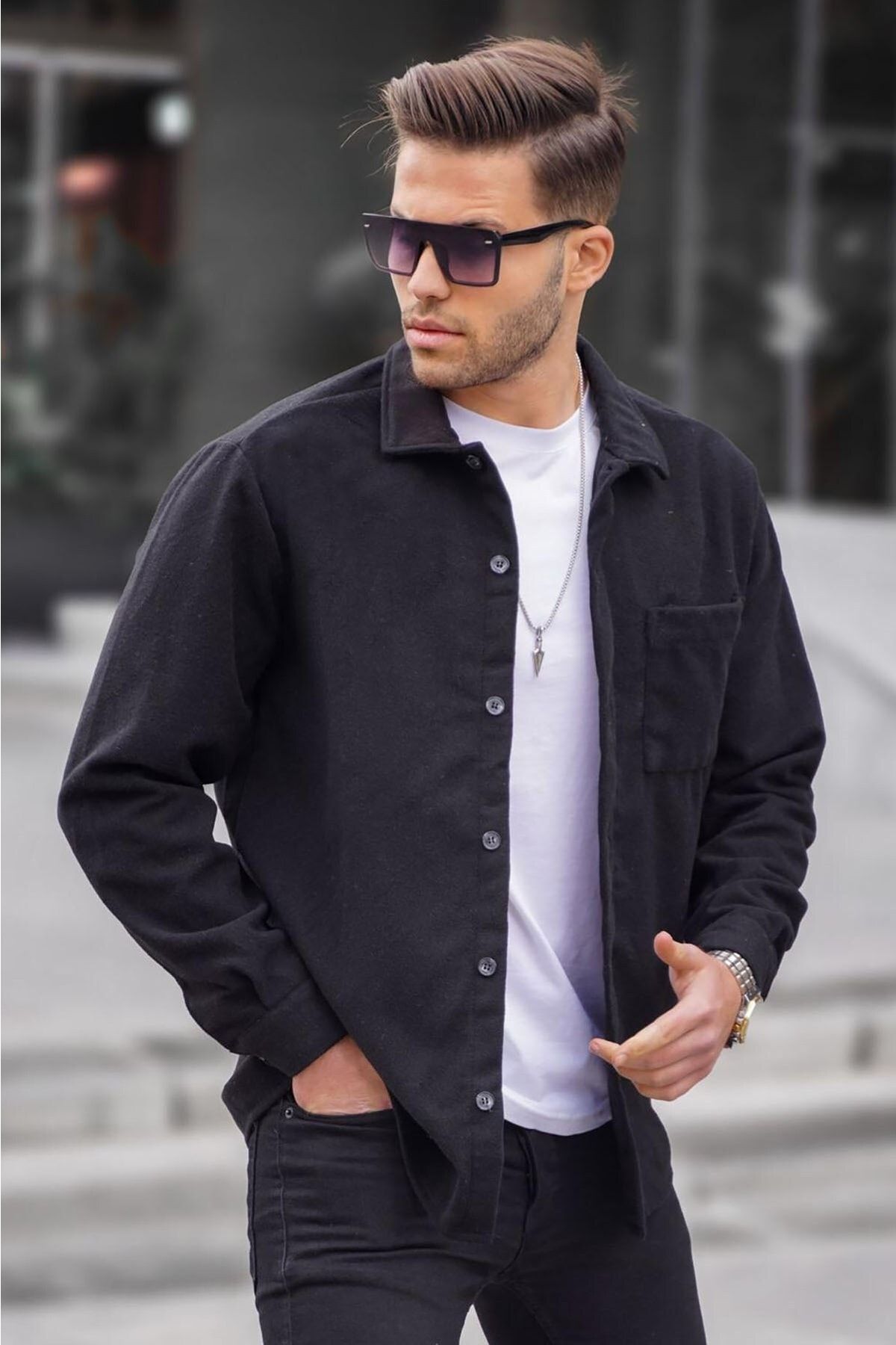 Madmext Siyah Regular Fit Oduncu Gömlek 5580