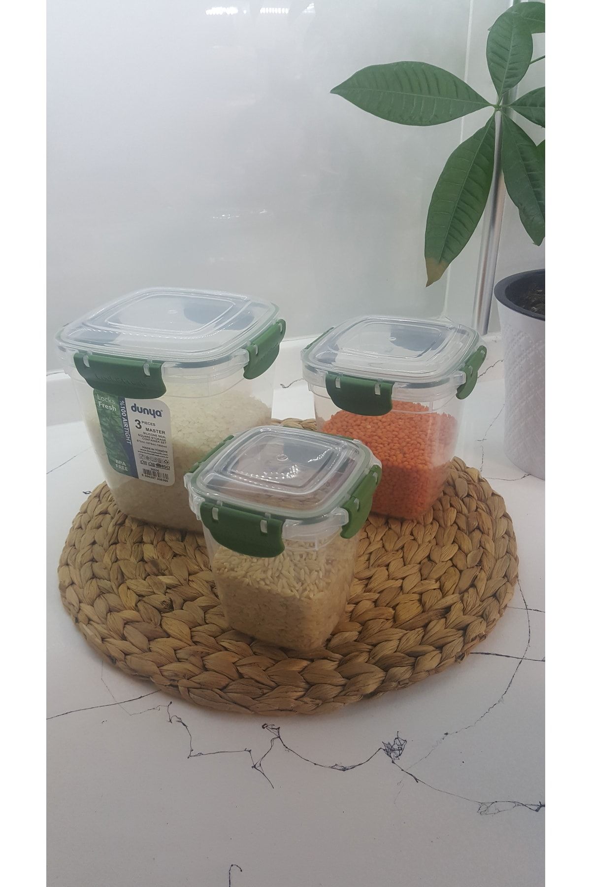 Dünya Plastik-Leak Proof Deep Square Storage Container with Gasket Set of 3 Green (575ml-1075ml-1900ml) 5