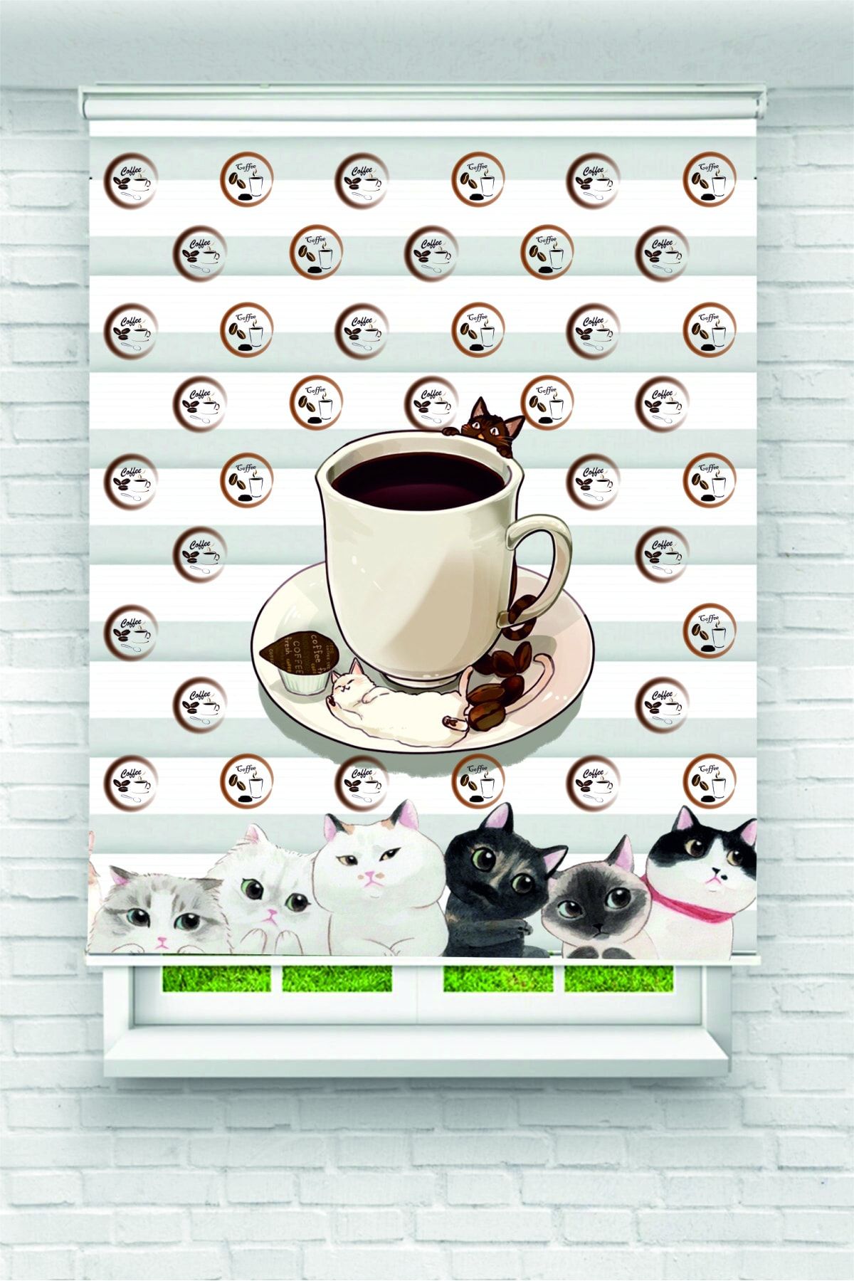 پرده شید و استور فنجان قهوه ای چاپ آشپزخانه گورخر LA 1040 Grande