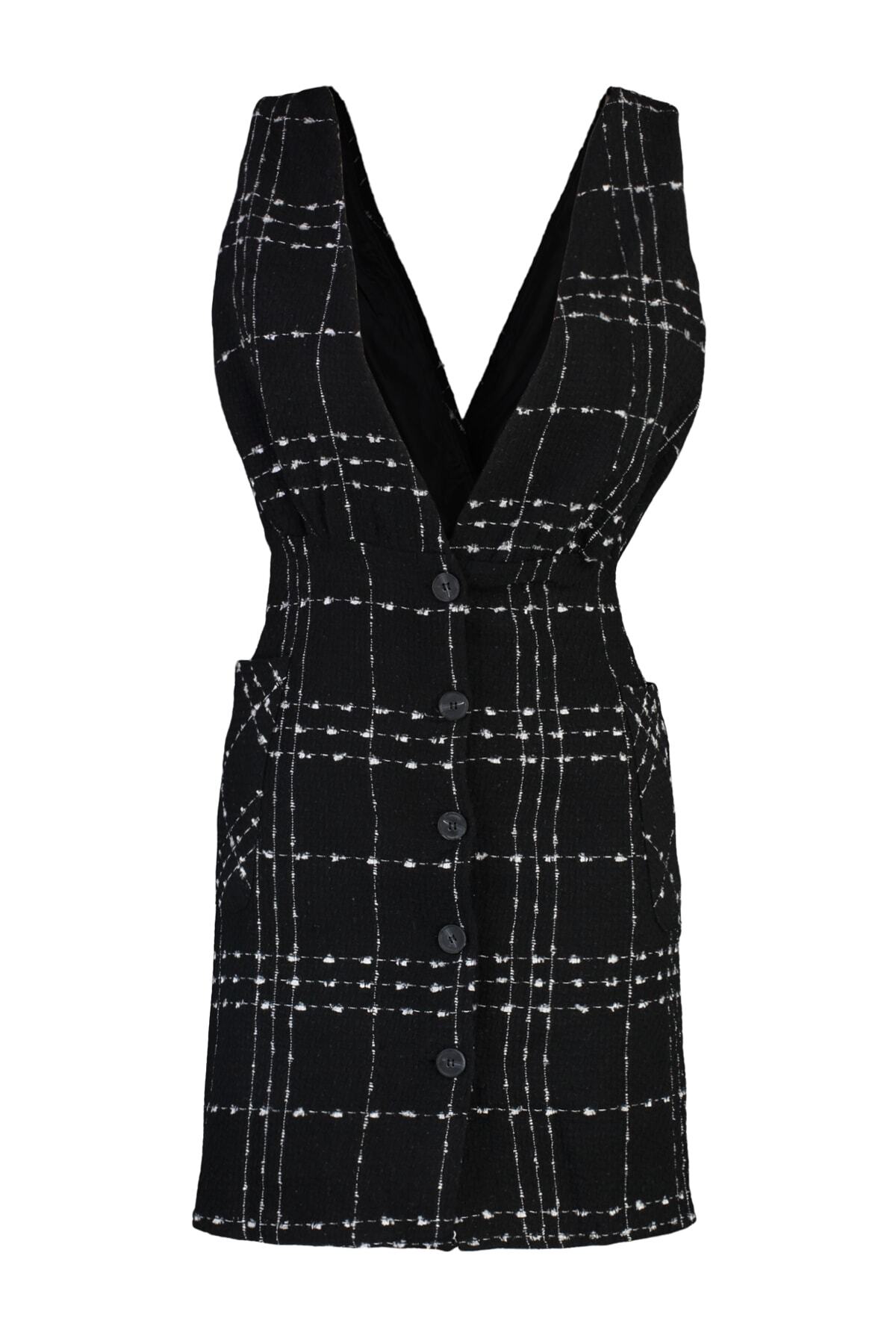 Trendyol Collection-Чорна ткана міні-сукня-жилет з V-подібним вирізом TWOAW21EL0319 6
