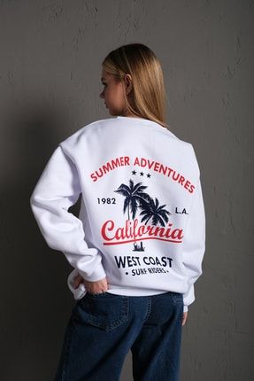 Kadın Beyaz California Oversize Sweatshirt TWNTY-CALIFORNIASWT