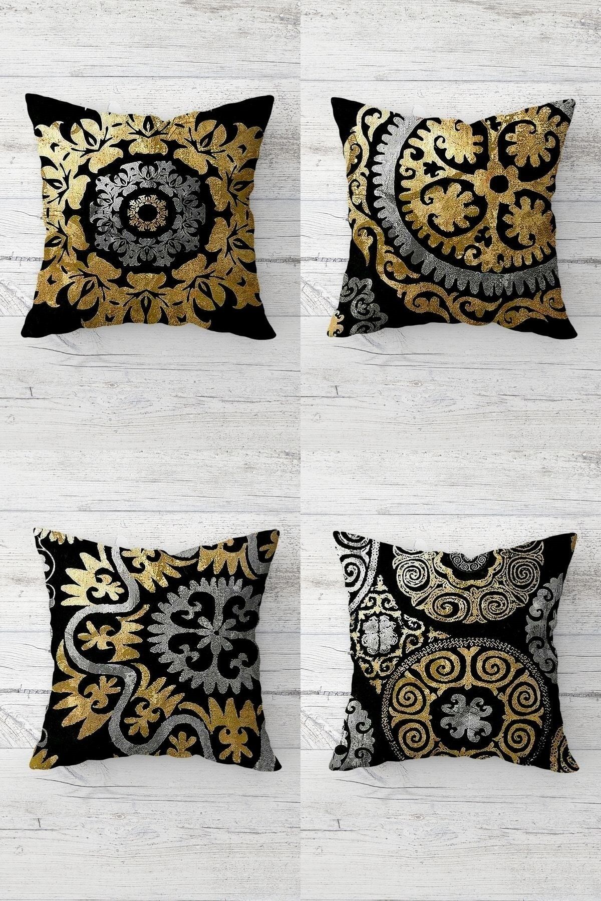 Latibule Set De Huse De Pernă Pentru Canapea, Cu Forme Geometrice Aurii, Cu Model, Cu Fermoar Ascuns, Husă De Pernă (4 Buc) - 45 x 45