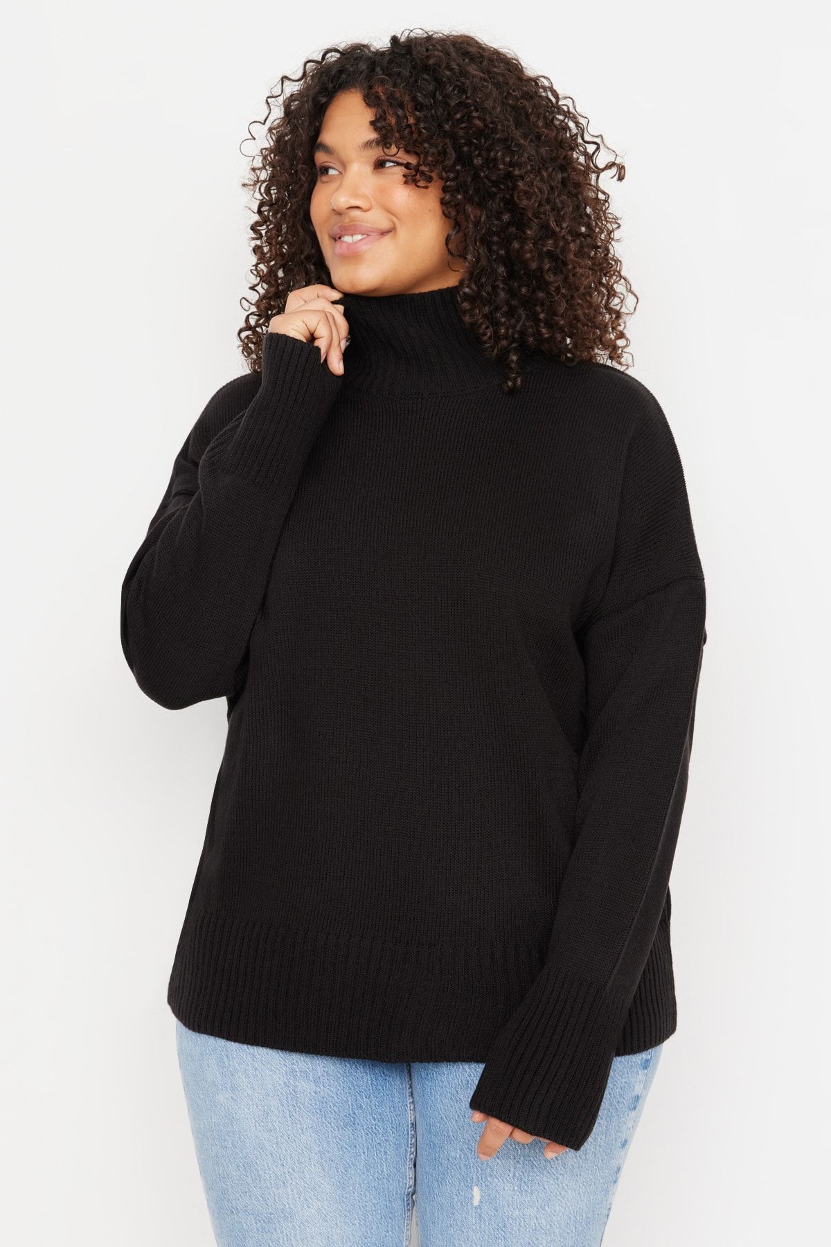 Women's plus size black turtleneck sweater outlet