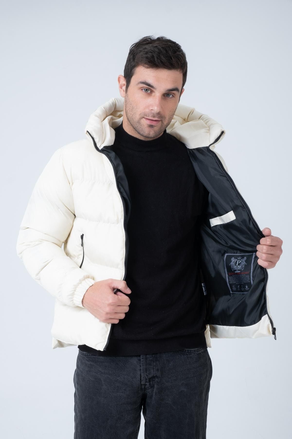Polo State Men s Hooded Age Of State Printed Puffer Coat Ecru