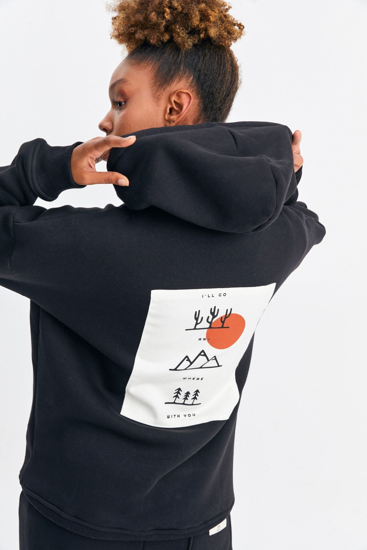 Northlight-Unisex Black I'll Go Anywhere With You Piece Print Soft Zippered Oversize Hoodie Set 7
