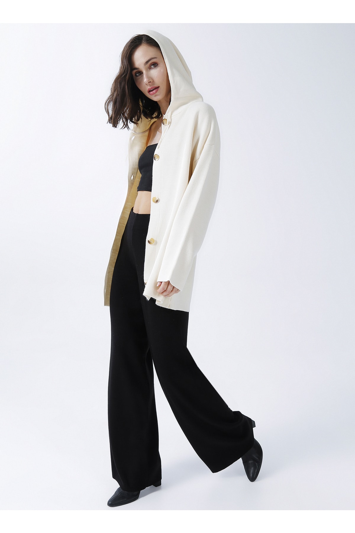 Comfort Elastic Waist Wide Fit Black Women's Trousers Cm-iskandınav