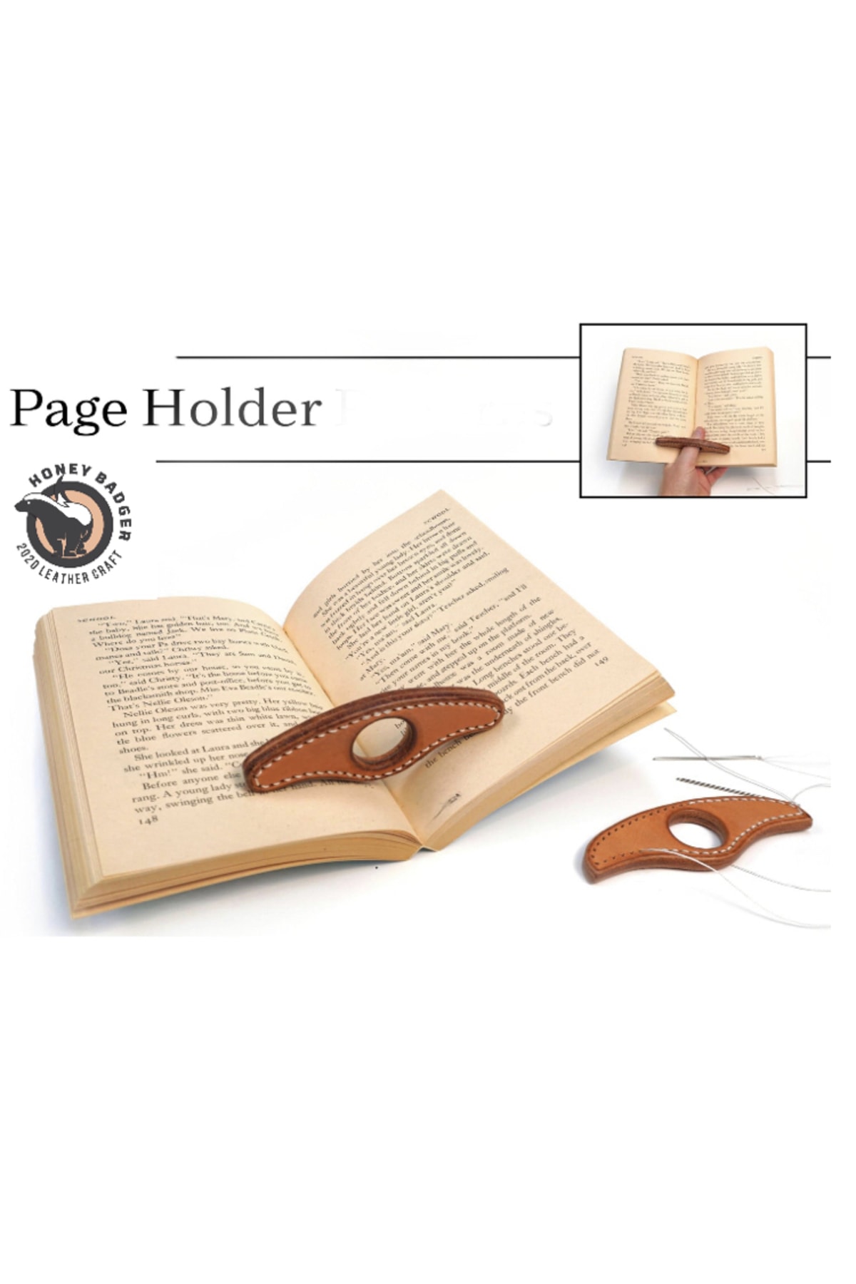 Honey Badger Leather El Yapımı Deri Parmak Delikli Kitap Sayfa Tutucu