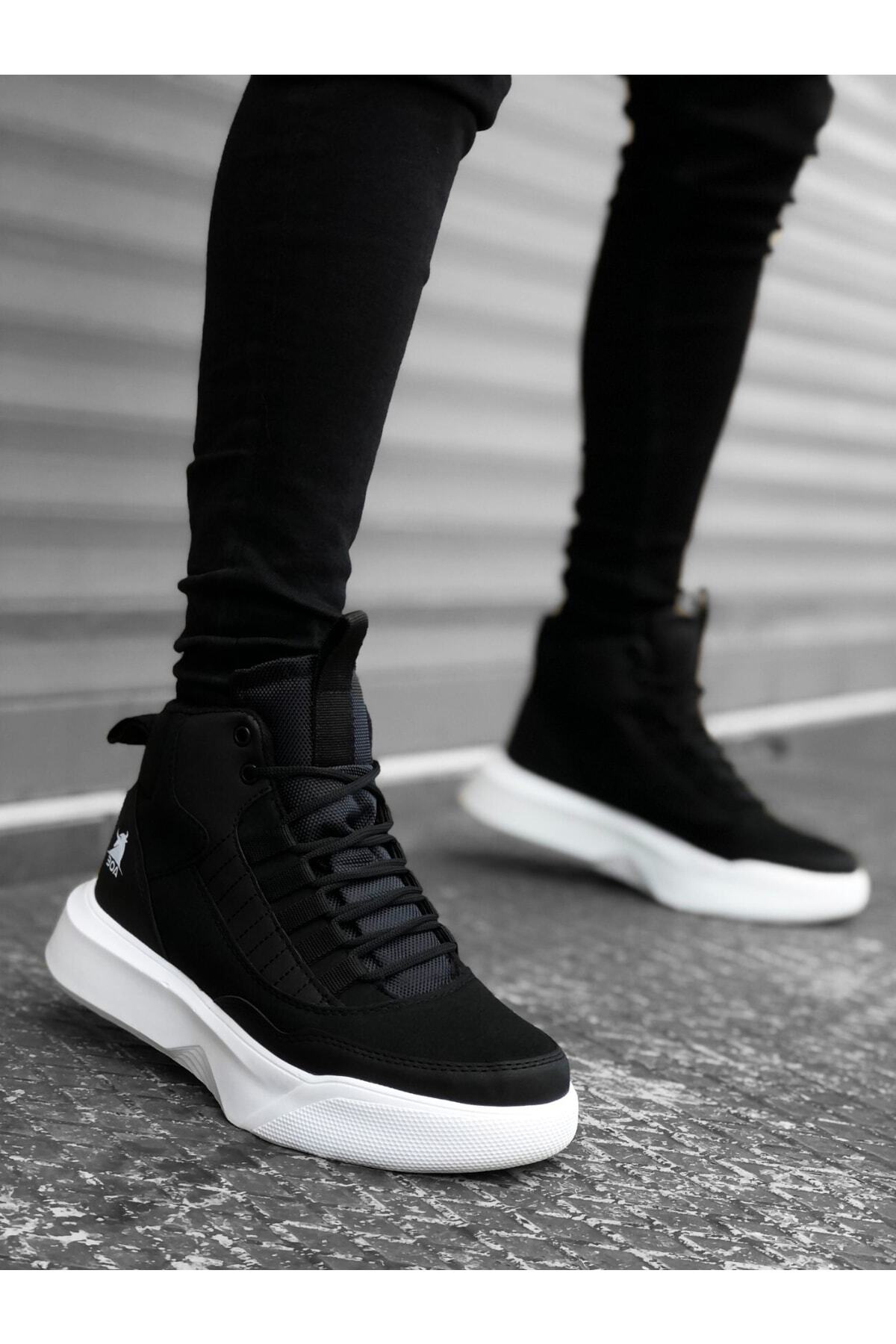 BOUIS-Ανδρικές casual μαύρες λευκές μπότες από συνθετικό δέρμα κλασικές μπότες με κορδόνια με αντιολισθητική σόλα Άνετες χειμερινές μπότες 2
