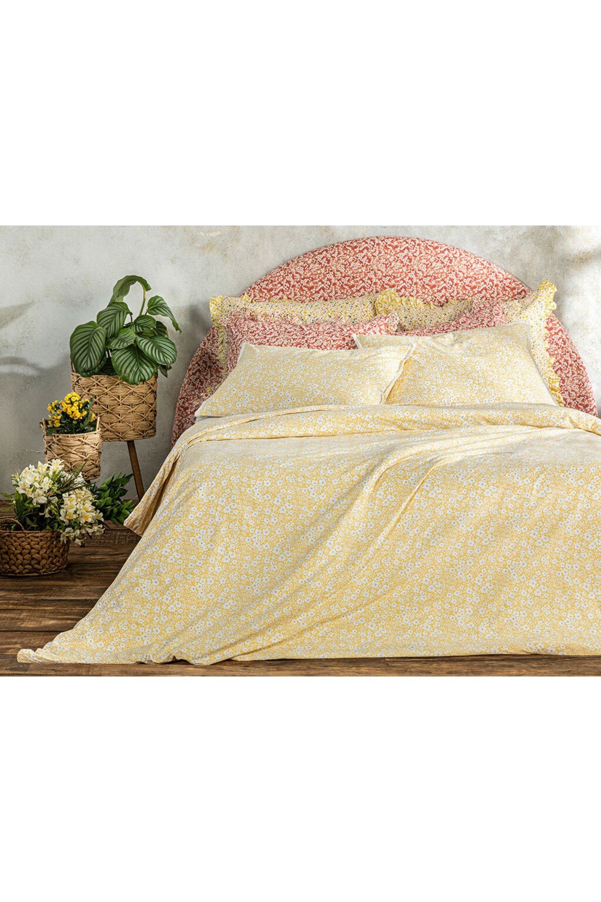 English Home Liberty Bloom Pamuklu Super King Nevresim Seti 260x220 Cm Sarı