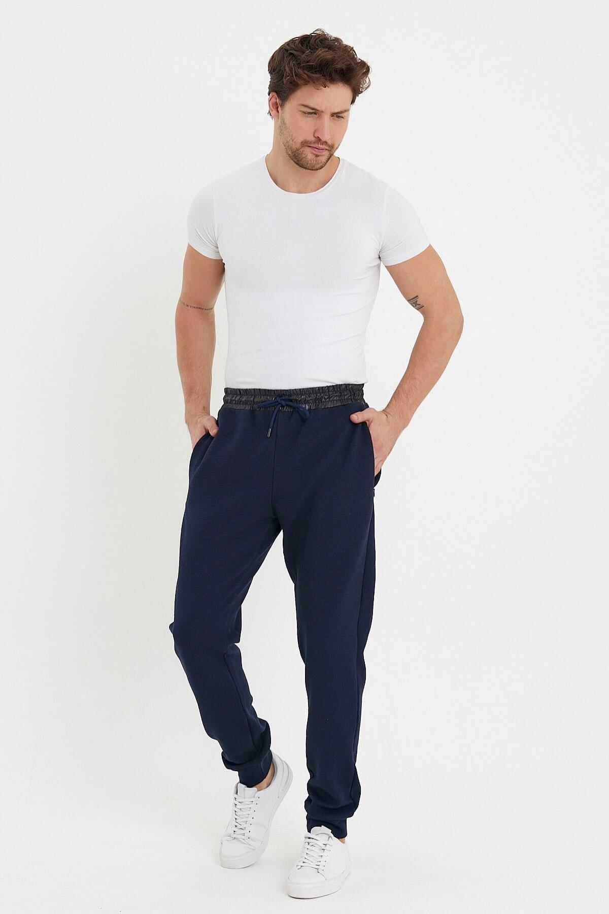 ENQUE-Pantaloni largi elastici Jogger Basic Chino bleumarin pentru bărbați 4