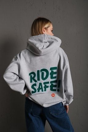 Kadın Gri Ride Safe Oversize Sweatshirt TW-RİDESAFEESWT