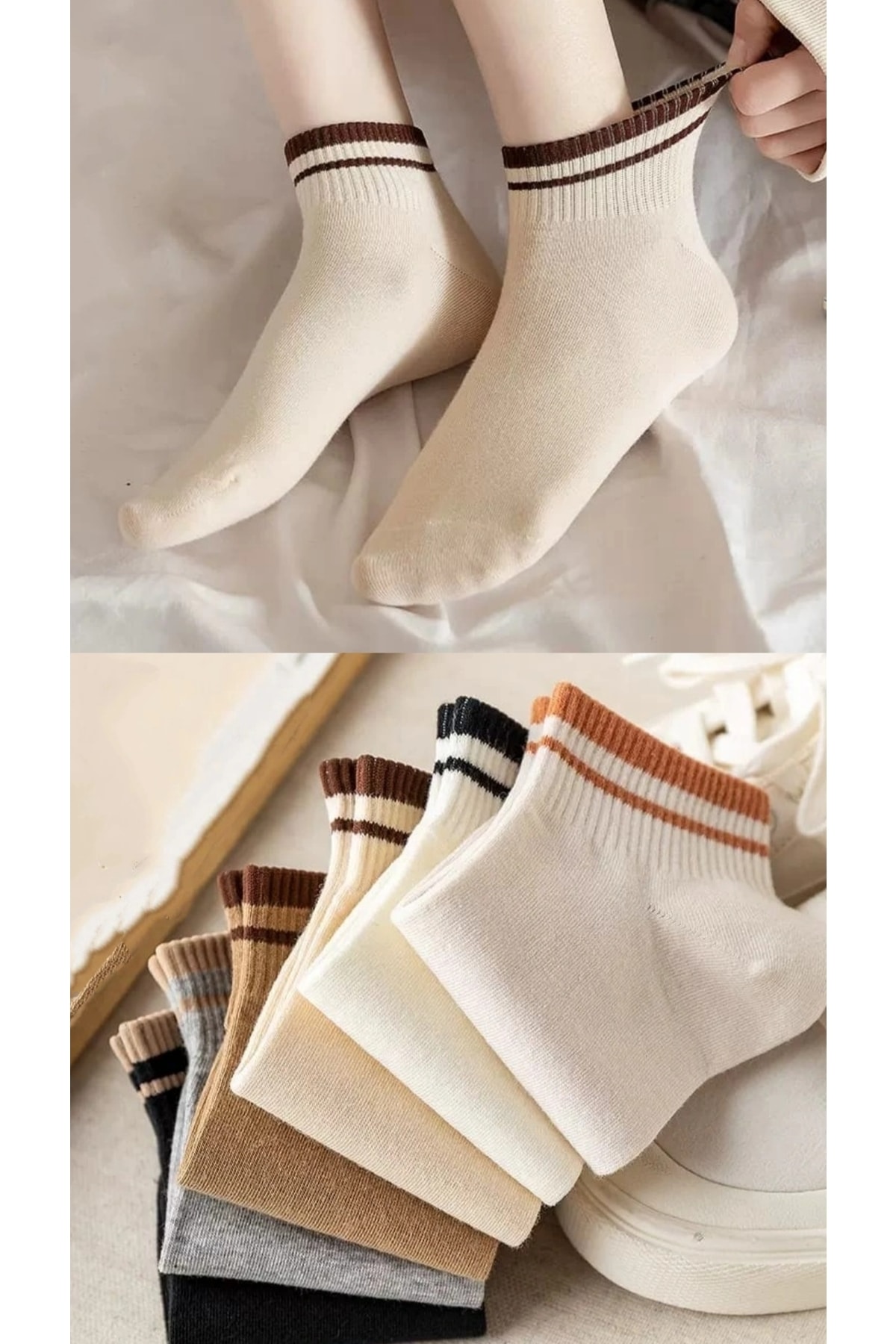 BGK Unisex Çok Renkli Çemberli 6 Çift Kısa Konç Çorap
