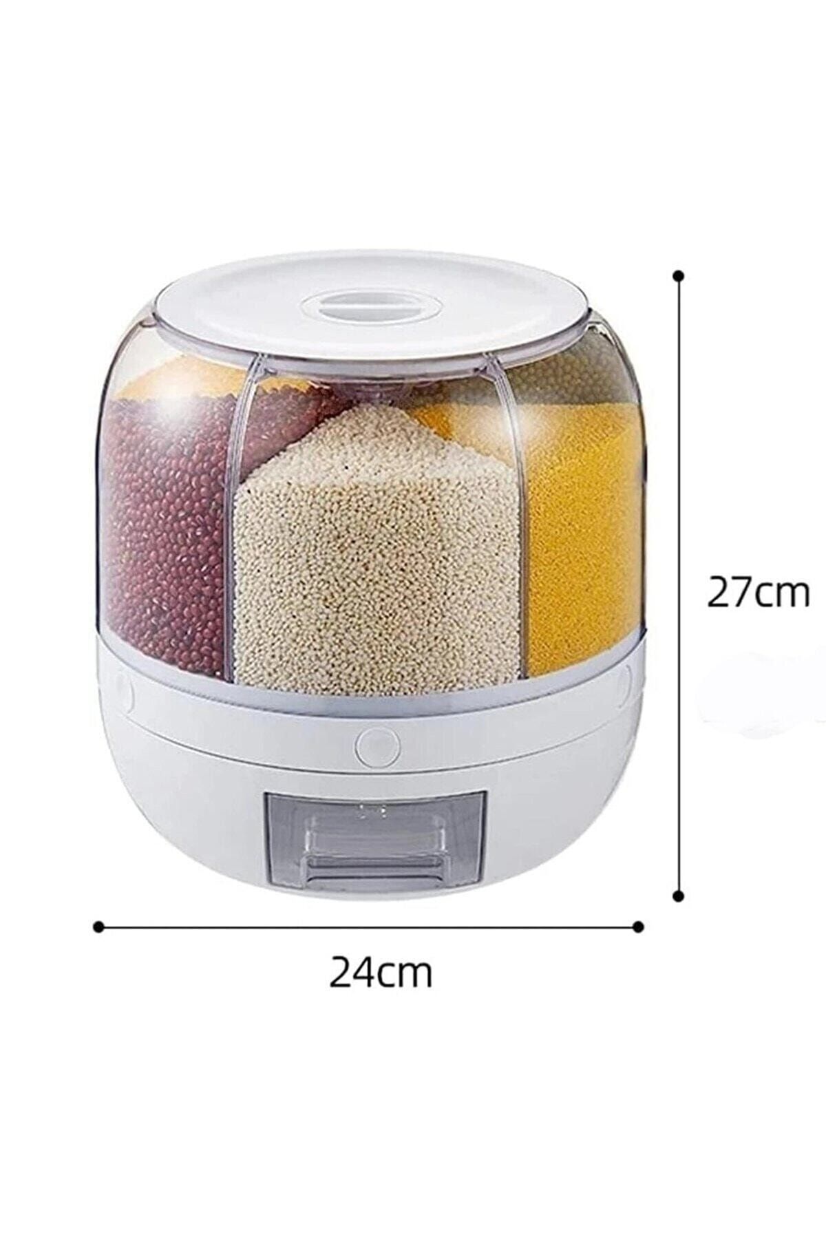 LİZA AKSESUAR-Dry Food and Pulses Storage Container, Vending Machine 360 °   Rotatable 6 Compartment Air Tight with Separator 6