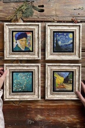 Çerçeveli Taş Tablo Duvar Dekoru 20x20cm 4'lü Set Van Gogh Tabloları 4-4CDD-554