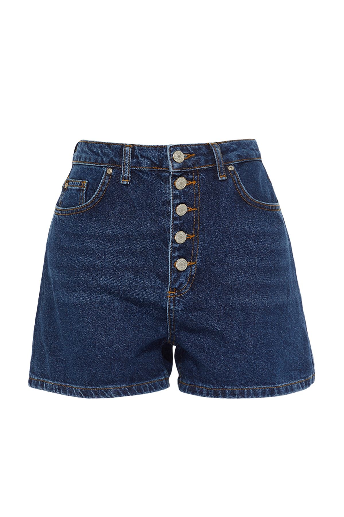 Trendyol Collection-Sötétkék elülső gombos magas derekú mini farmer rövidnadrág TWOSS22SR00112 6