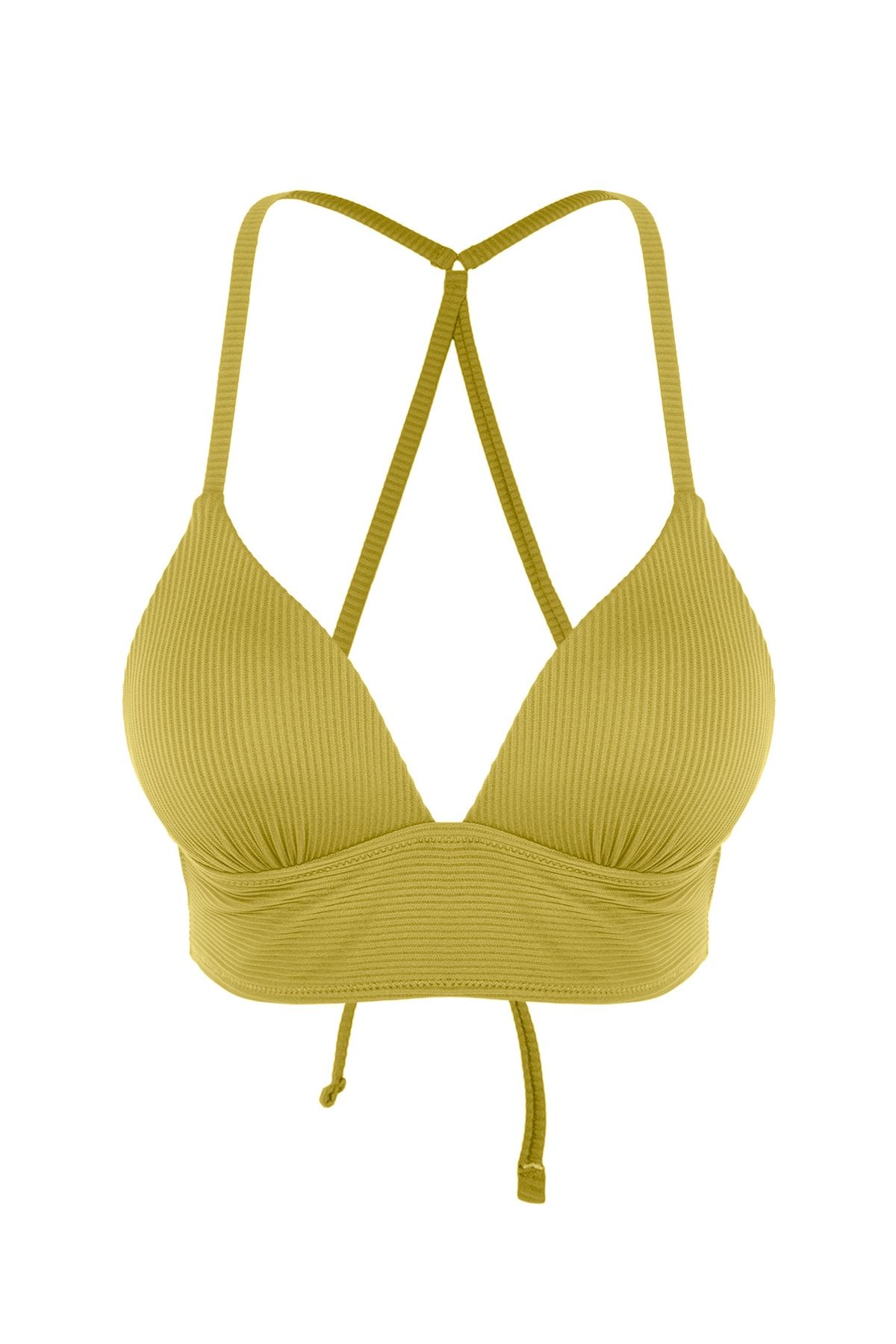 Trendyol Collection-Green Triangle Push Up Textured Bikini Top TBESS21BU0010 5