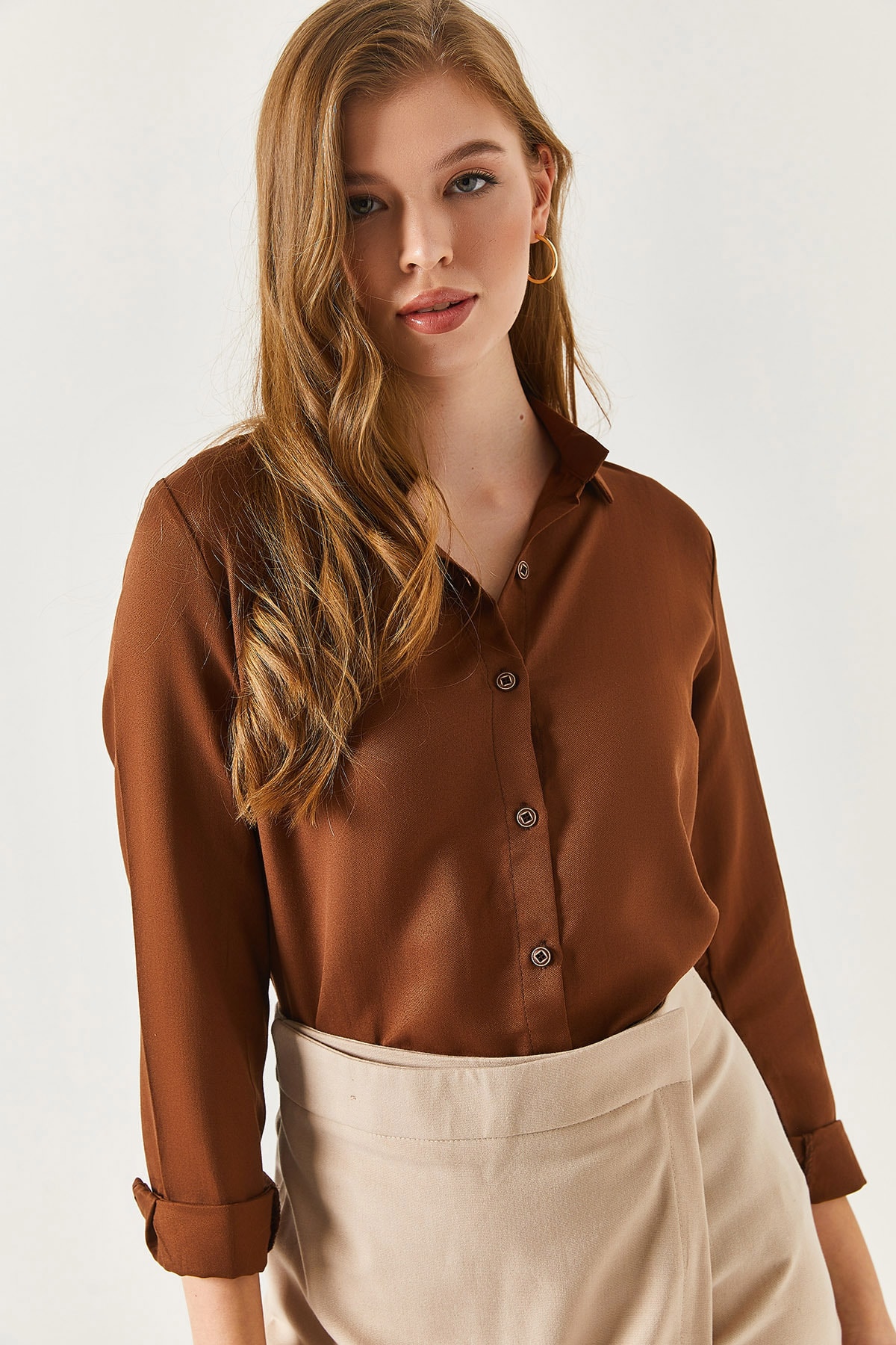 armonika Plus Size Shirt - Brown - Regular fit