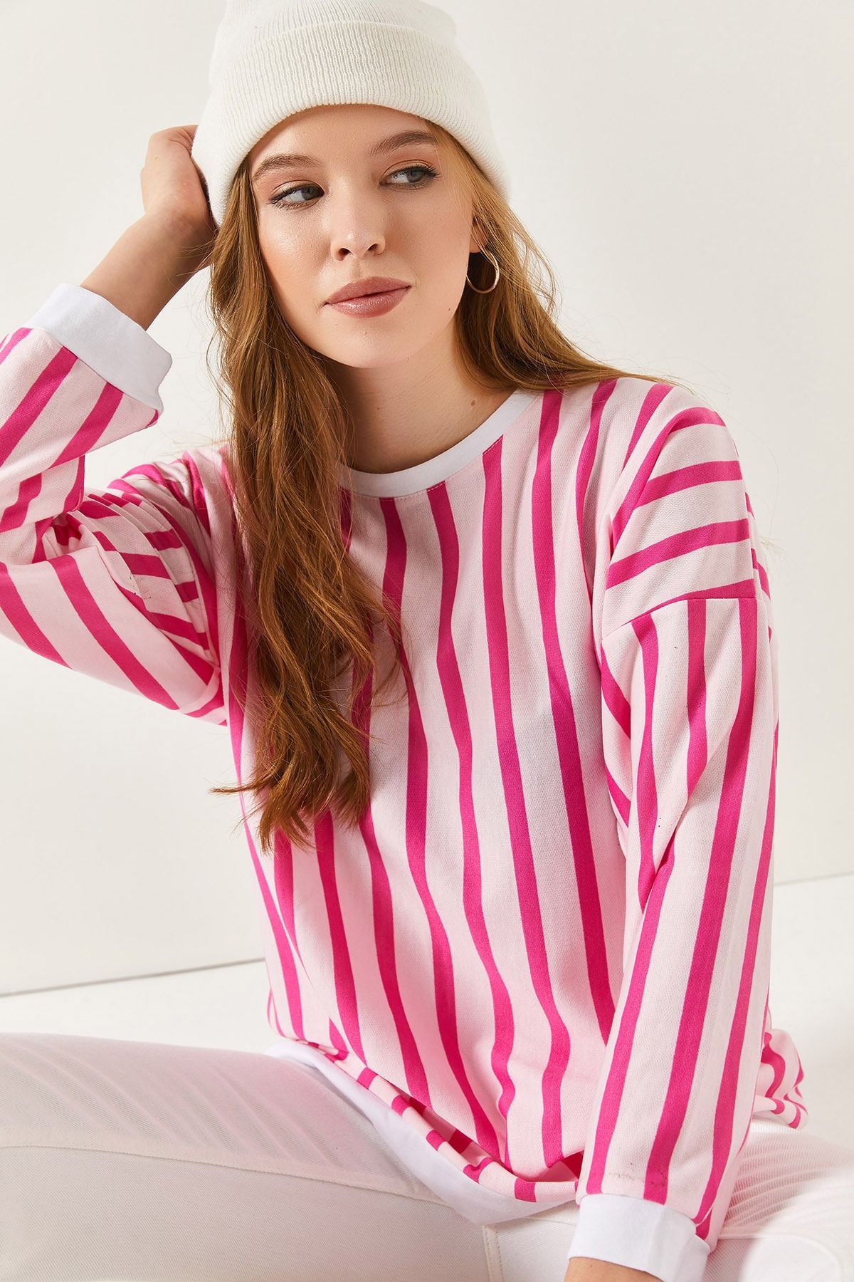 Pink striped sweatshirt hotsell