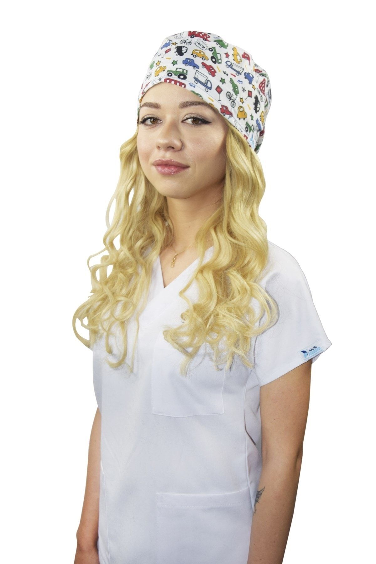 Nur Medikal Giyim Unisex Kadın Erkek Kadın Erkek Renkli Arabalar Desenli Doktor Hemşire Hastane Aşçı Cerrahi Bonesi