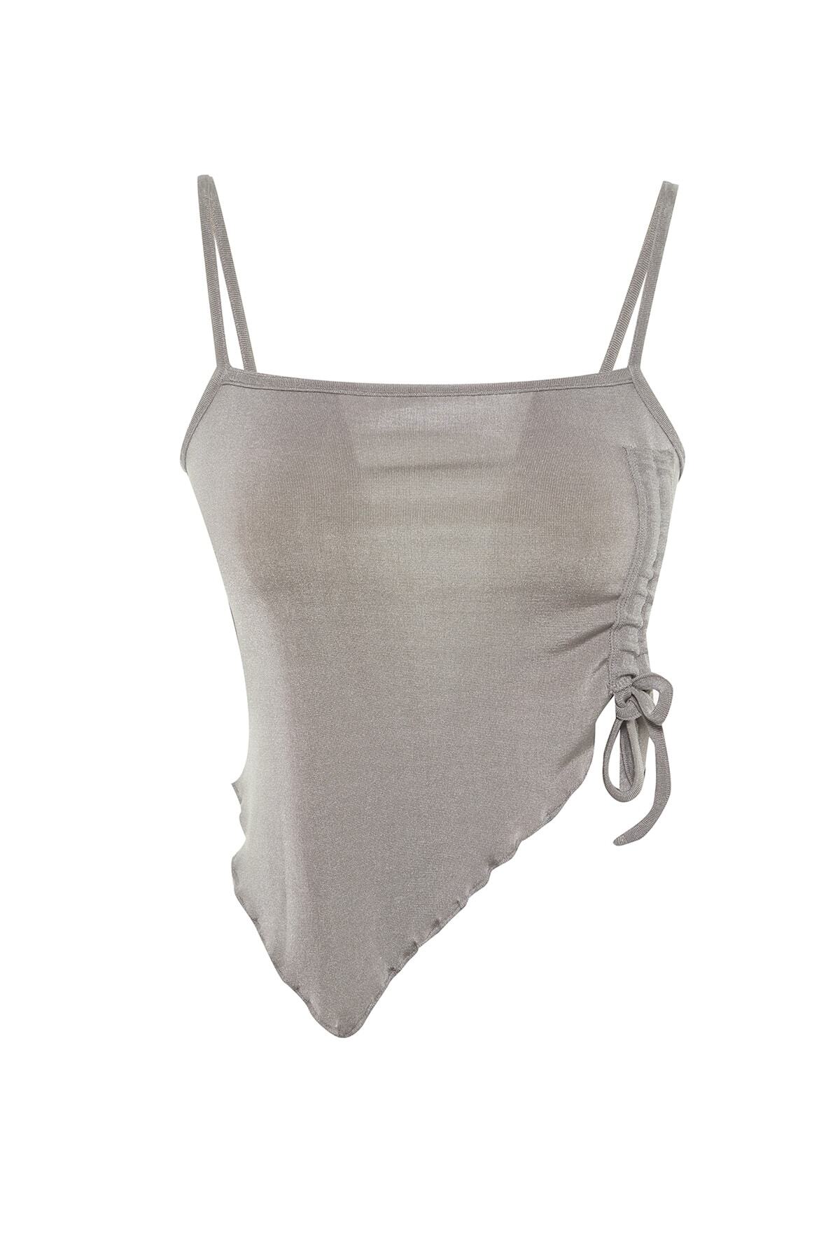 Trendyol Collection-Bluză lucioasă tricotată argintie TPRSS23BZ00016 6