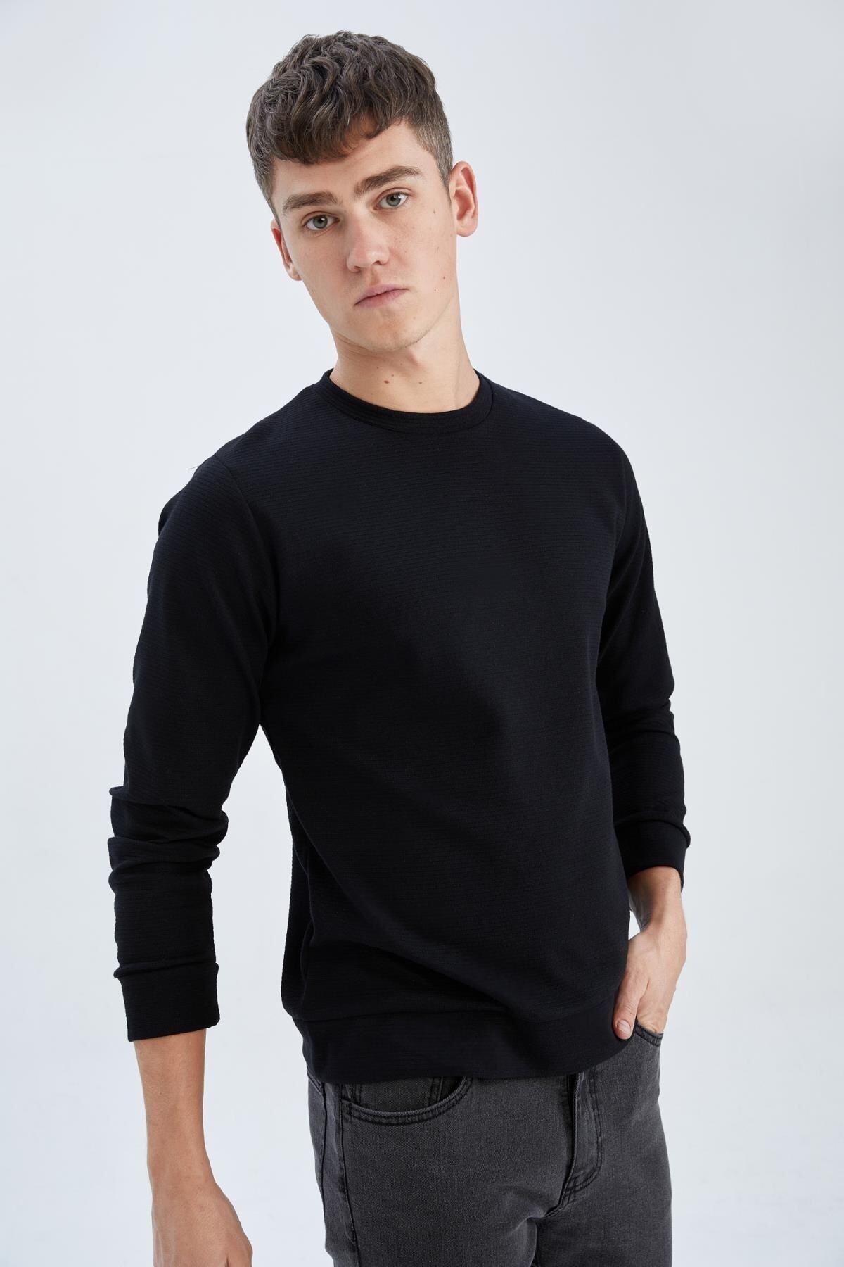 سویشرت مردانه مشکی دفکتو | Z9706AZ22AU اورجینال - تصویر 3